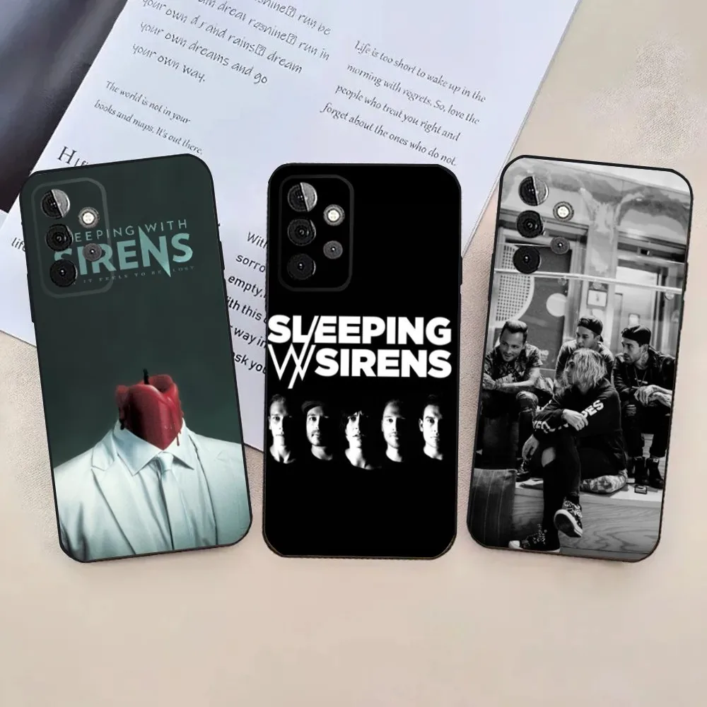 S-Sleeping S-사이렌 밴드 포함 휴대폰 케이스, 삼성 갤럭시 A13,21s,22,31,32,52,53,71,80,91 소프트 블랙 커버