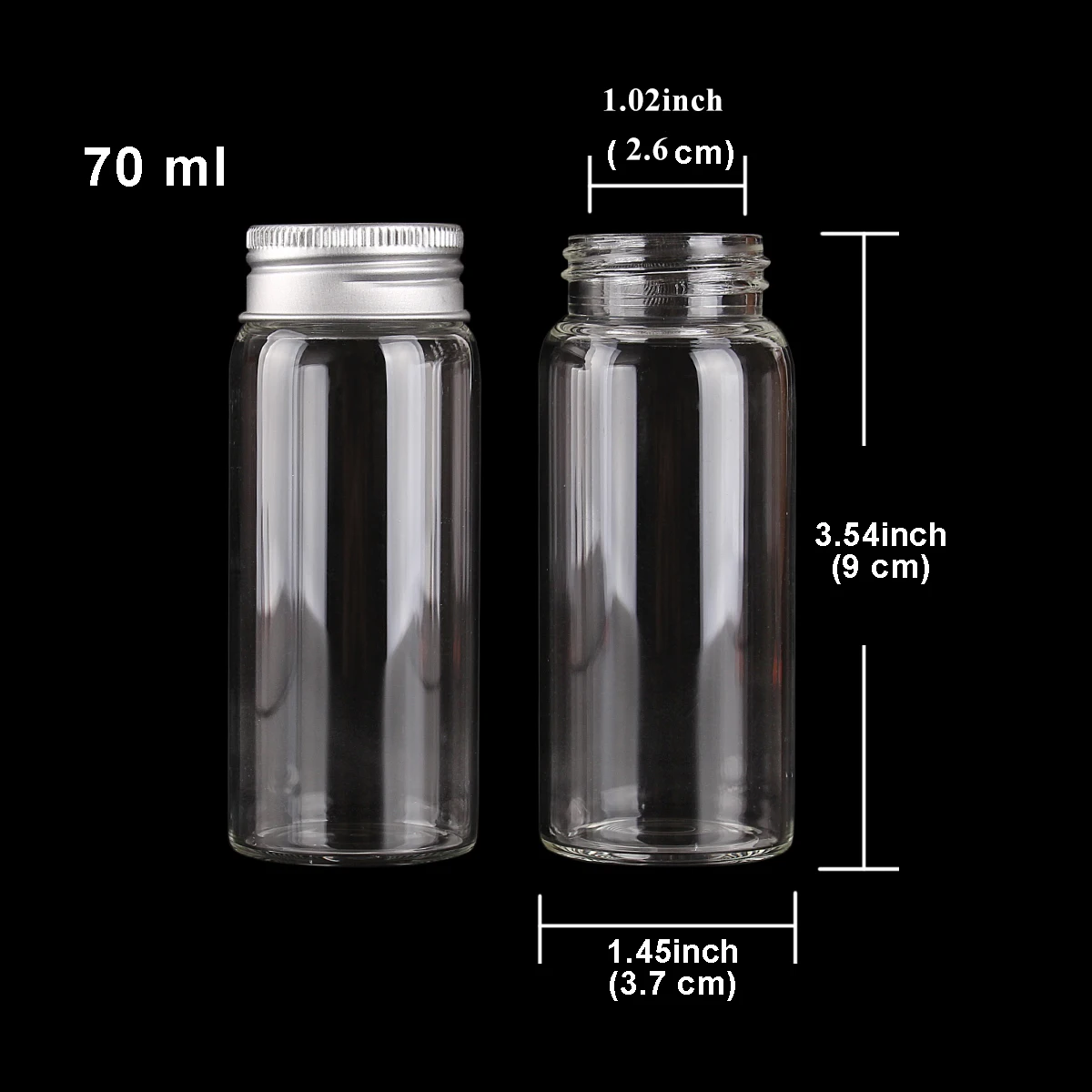 3pcs 70ml 37*90mm Storage Bottles with Aluminum Lids Candy Bottles Spice Jars Glass Bottles Pill Container Message Bottles