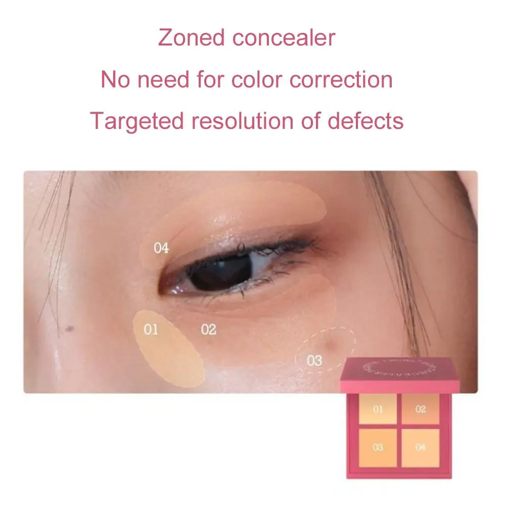 4 Color Concealer Palette High Coverage Hydrating Formula with Finger Puff for Dark Circles Blemishes Contouring Pink Compact