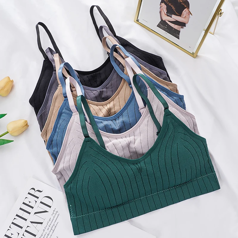 Casual Women Striped Bras with Removable Chest Padded Tank Tops Push Up Wirefree Lingerie Simple Solid Tank Tops image 4