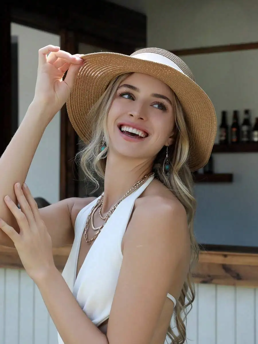 

Women Wide Brim Straw Sun Hat UPF 50 Foldable Floppy Beach Hat Summer