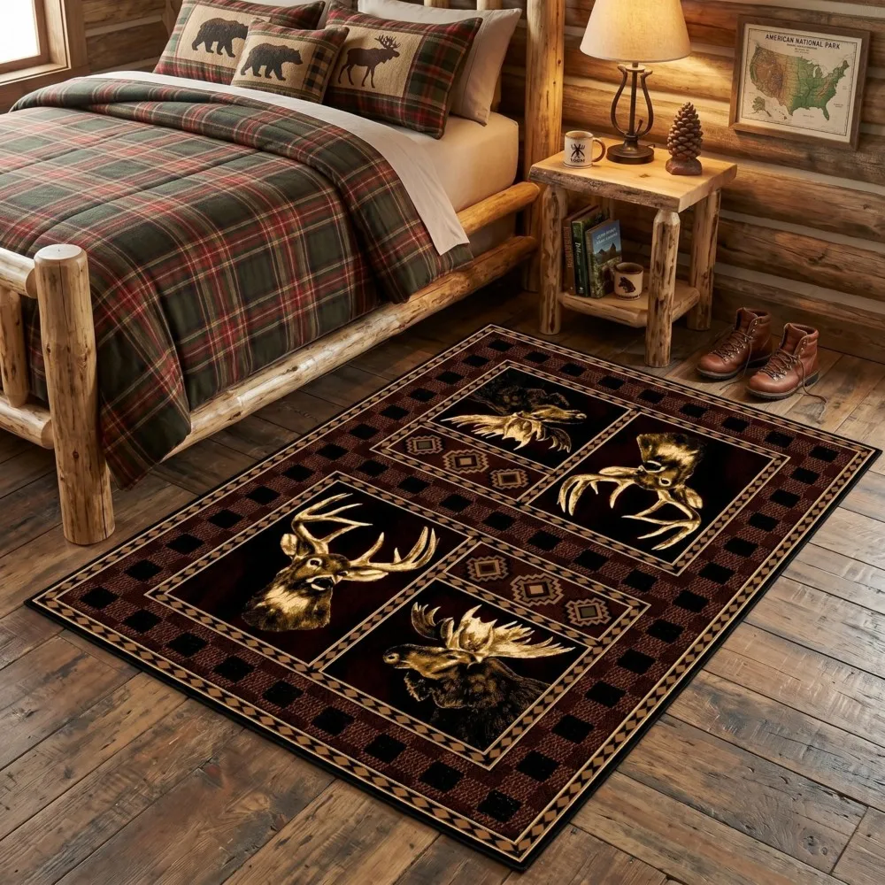 Realistic Wild Deer Pheasant Pine Carpet For Living Room Forest Mountain Landscape Rug Botanical Frame Bedroom Floor Mat Doormat