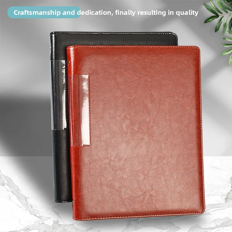 A4 PU Leather Loose Leaf Notebook, 4 Hole Metal Ring Business Journal with 100 Sheets of 80 gsm Cream Paper for Office