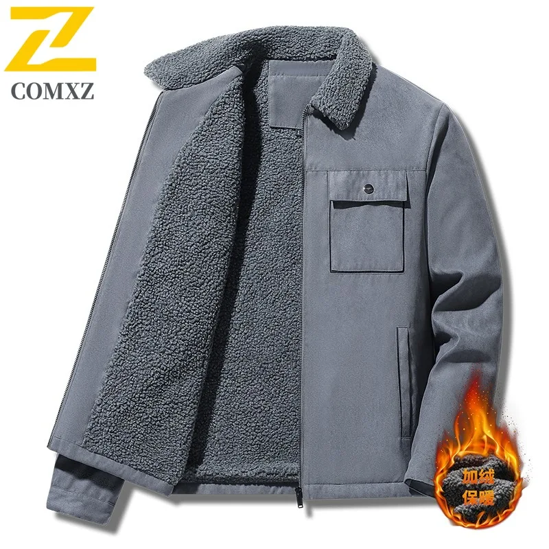 

COMXZ Высококачественная мужская куртка, повседневная офисная термоветровка с воротником-стойкой, однотонная уютная ветрозащитная осенняя куртка для путешествий