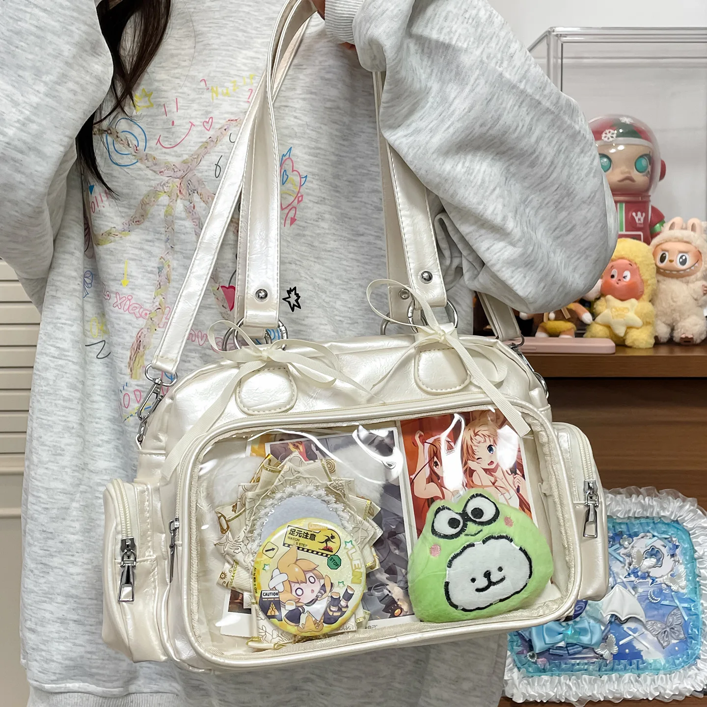 

HAEX Y2K Women Ita Bags 2025 Large Capacity Clear Window Ribbon Tote Bolso Mujer Designer PU Subculture Crossbody Shoulder Bag