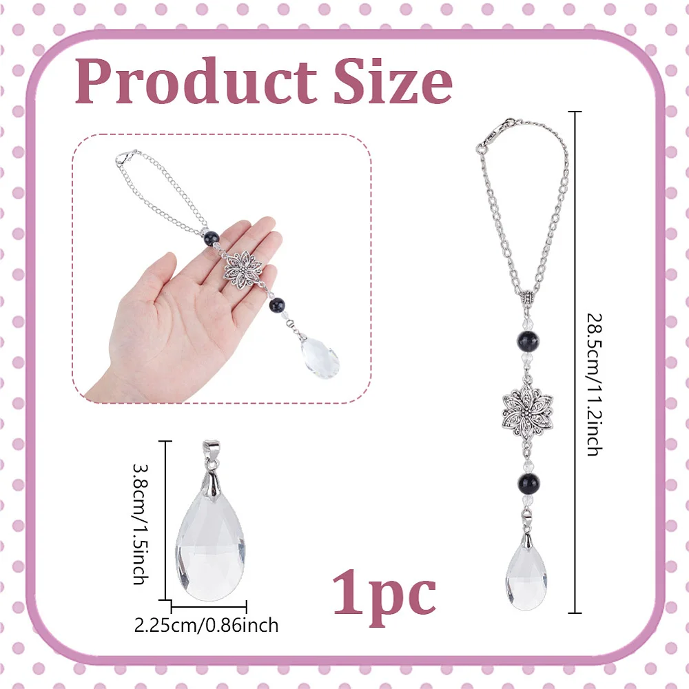 Flower Car Hanging Ornaments Glass Boho Car Pendant Charms Rainbow Teardrop Dangling Suncatcher Rearview Mirror Car Charms