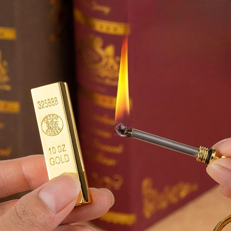 

New Gold Bar Shape Match Lighter Keychain Waterproof/Windproof Open Fire Smoke Coal Oil Cigarette Lighters & Smoking Accessories