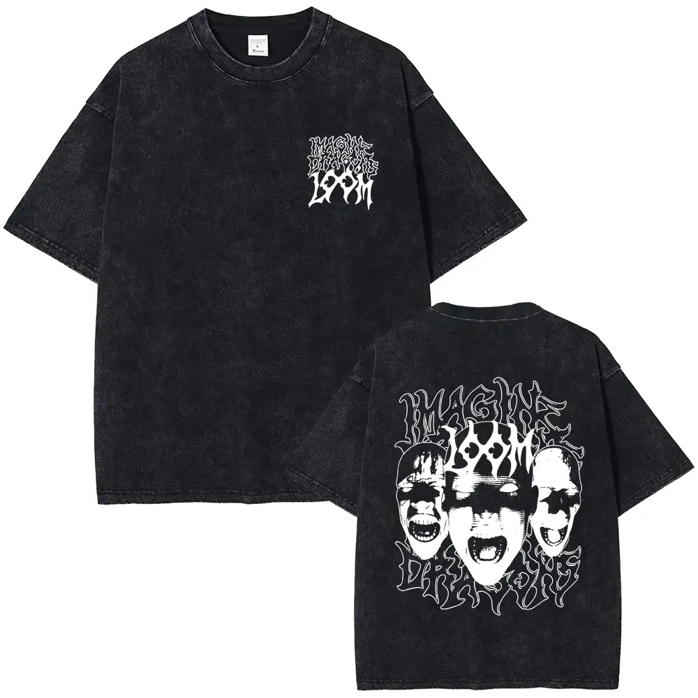 

Washed Vintage Imagine Dragons Rock Metal Style T-shirt Loom World Tour 2025 T Shirt Men Women Casual Cotton Oversized T-shirt