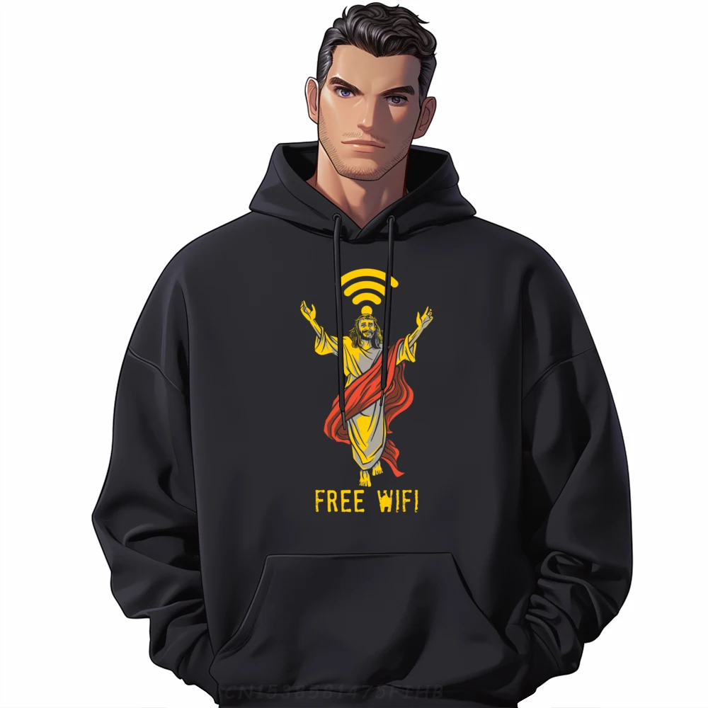 

Funny Free Wi Fu Jesus Christ Internet Programmer Computer Teeshirt Polyester Fiber Hoodies Men Funny