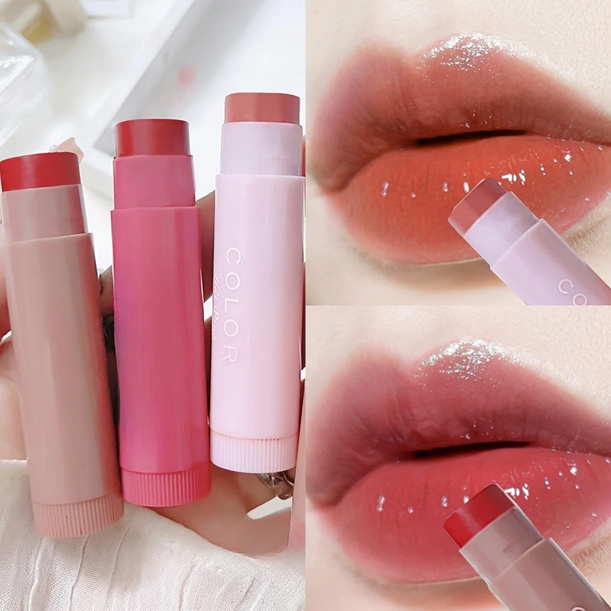 Bálsamo labial de colores, tinte labial hidratante de larga duración, resistente al agua, tinte de labios afrutado, tinte de brillo de agua, colores vibrantes de larga duración