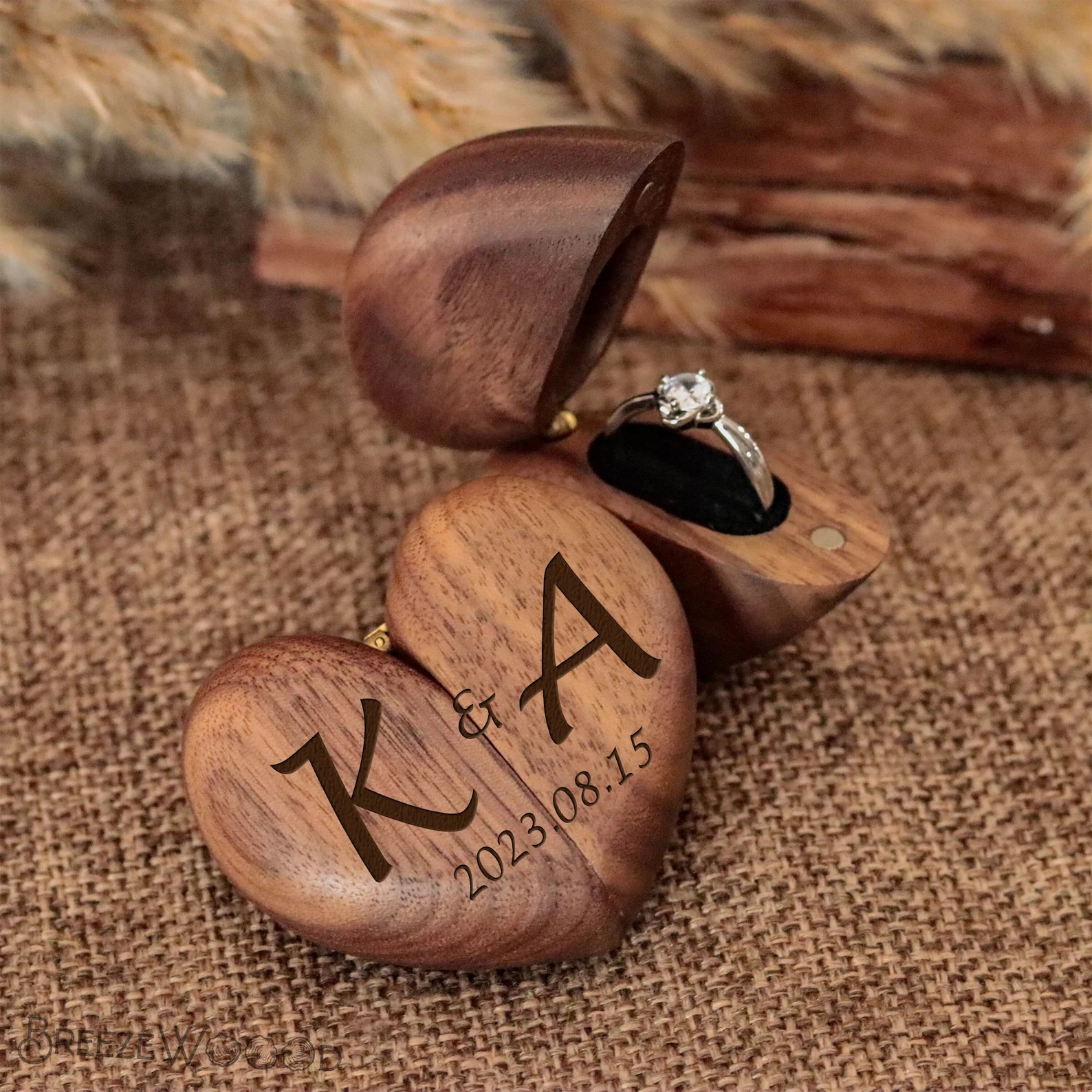 صندوق اقتراح خاتم زفاف خشبي على شكل قلب رومانسي، قابل للتخصيص لحفلات الزفاف، هدية فريدة لحامل المجوهرات #6