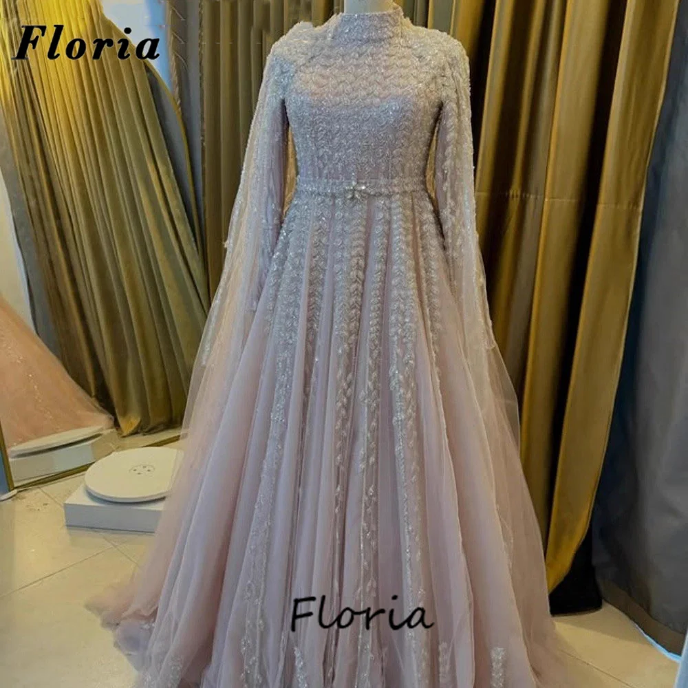 

Мусульманские платья для выпускного вечера из бисера, элегантное вечернее платье с длинными рукавами и кристаллами для женщин, Vestido De Noche, свадебные платья по индивидуальному заказу