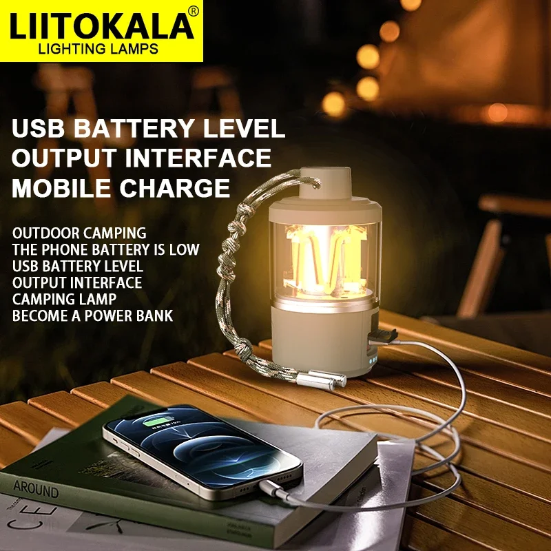 LiitoKala LF-808  tungsten filament bulb, strong light pendant lamp, type-C charging lamp, antique lamp