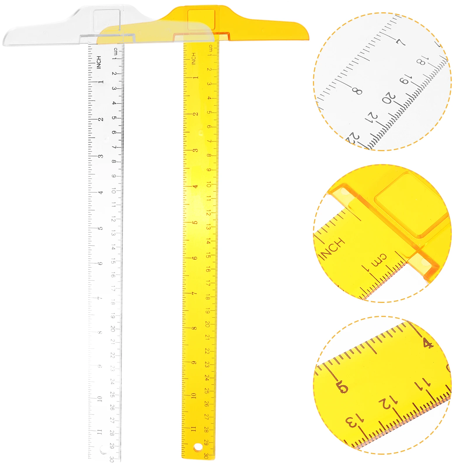2Pcs T Shape Rulers Double Side Plastic Measuring Ruler Accurate Scale for Engineers Architects Students Drafting Supplies