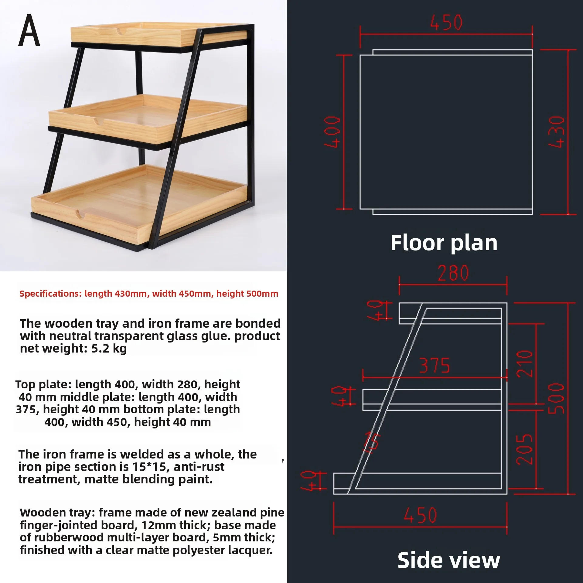 Three-layer Pine Wood Iron Rack,Bread Pastry Fruit Display,Supermarket Window Promotion Shelf