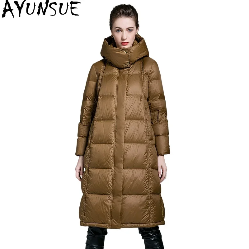 AYUNSUE White Duck Down Puffer Jacket Women 2024 Long Down Coats New in Outerwears Winter Warm Coat Womans Clothing Пуховики