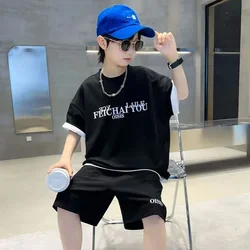 Summer Kids Fashion Sports Short Suits 4-14 Years Boys 2pcs Letter T-shirt+Pants Sets Teenage Boys Streetwear Outfits Clothes