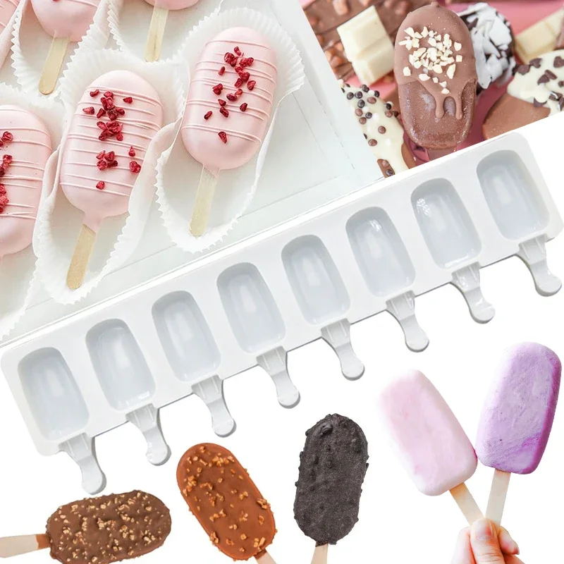 

8 Hole Ice Cream Silicone Mold DIY Magnum Mold Chocolate Popsicle Moulds Tray Ice Cube Maker Popsicle Mould Baking Accessorie