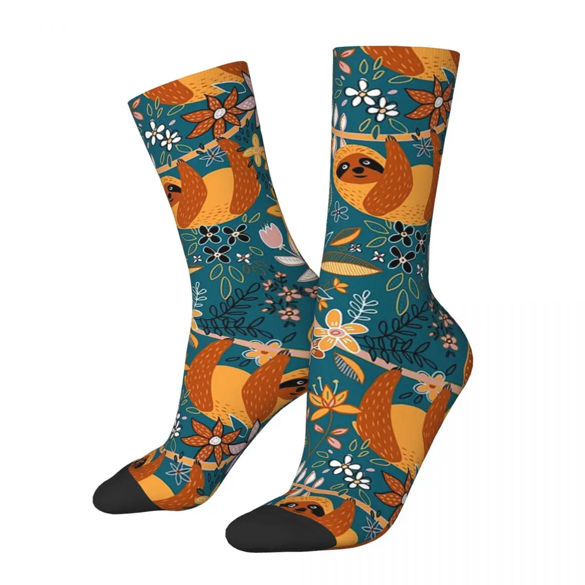 

Happy Boho Sloth Floral Socks Harajuku Sweat Absorbing Stockings All Season Long Socks Accessories for Unisex Birthday Present