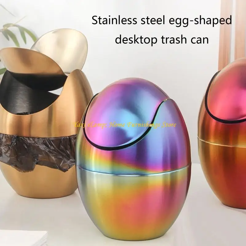 

W8EA мини -мусорная банка из нержавеющей стали, переворачивая контейнер для мусора в форме яйца для домашней спальни Офис Офис,
