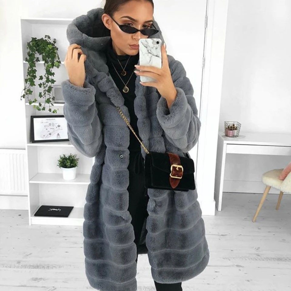 2023 Cross border Loose Fall Winter New Versatile Fur Thickened Hooded Women's Imitation Mink Fur Coat