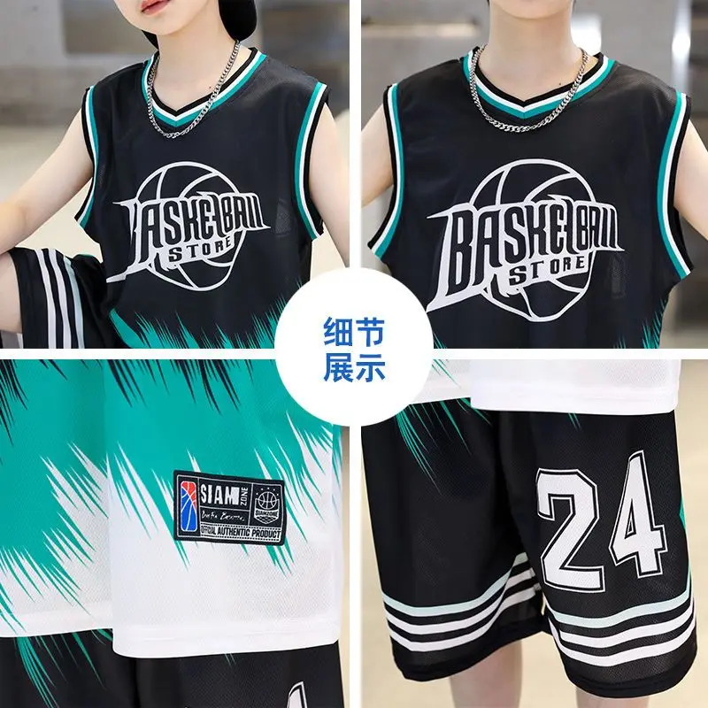 2023 Boys Basketball jerseys Summer Quick-Dry Sports Suits 4-14 Years Boys Sleeveless Vset+Short Pants 2pcs Sets Kids Sports Out