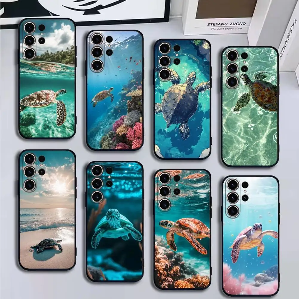

s-Sea Turtle Phone Case For SamsungS25,24,21,22,23,30,Ultra,20,Plus,Fe,Lite,Note,10,9,Soft Black Cover