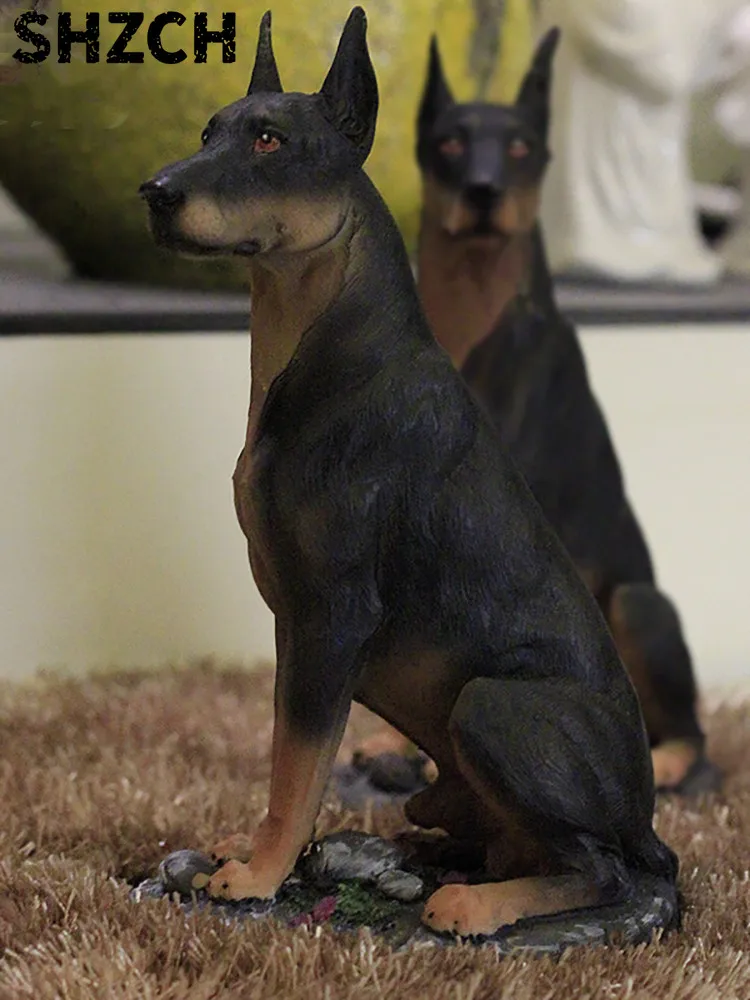 Home Decor Doberman Ornaments Simulated Animal design Dog with Base Figurines Hound Decorations Room Accessories Miniatures