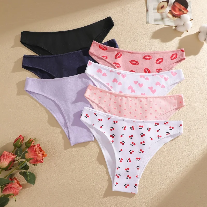 4-teiliges Set Damen Baumwoll-Slips Sexy Niedriggeschnittene Unterhosen Atmungsaktive Unterwäsche für Frauen Dehnbare Slips in Unifarben – Detail 28