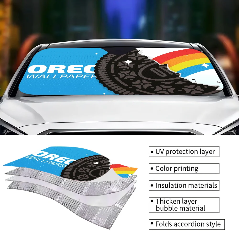 Fashion O-Oreo Logo Car Solar Protection Heated Windshield Sunshade Car Window Windscreen Cover Sun Shade Auto Sun Visor