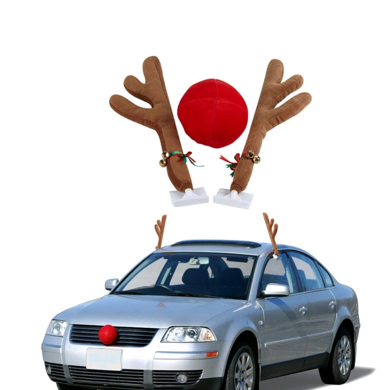 Reindeer Decoration Elk Antler Car Vehicle Nose Horn Costume Decor Set Rudolph Christmas Reindeer Antlers Red Nose Ornaments 1PC