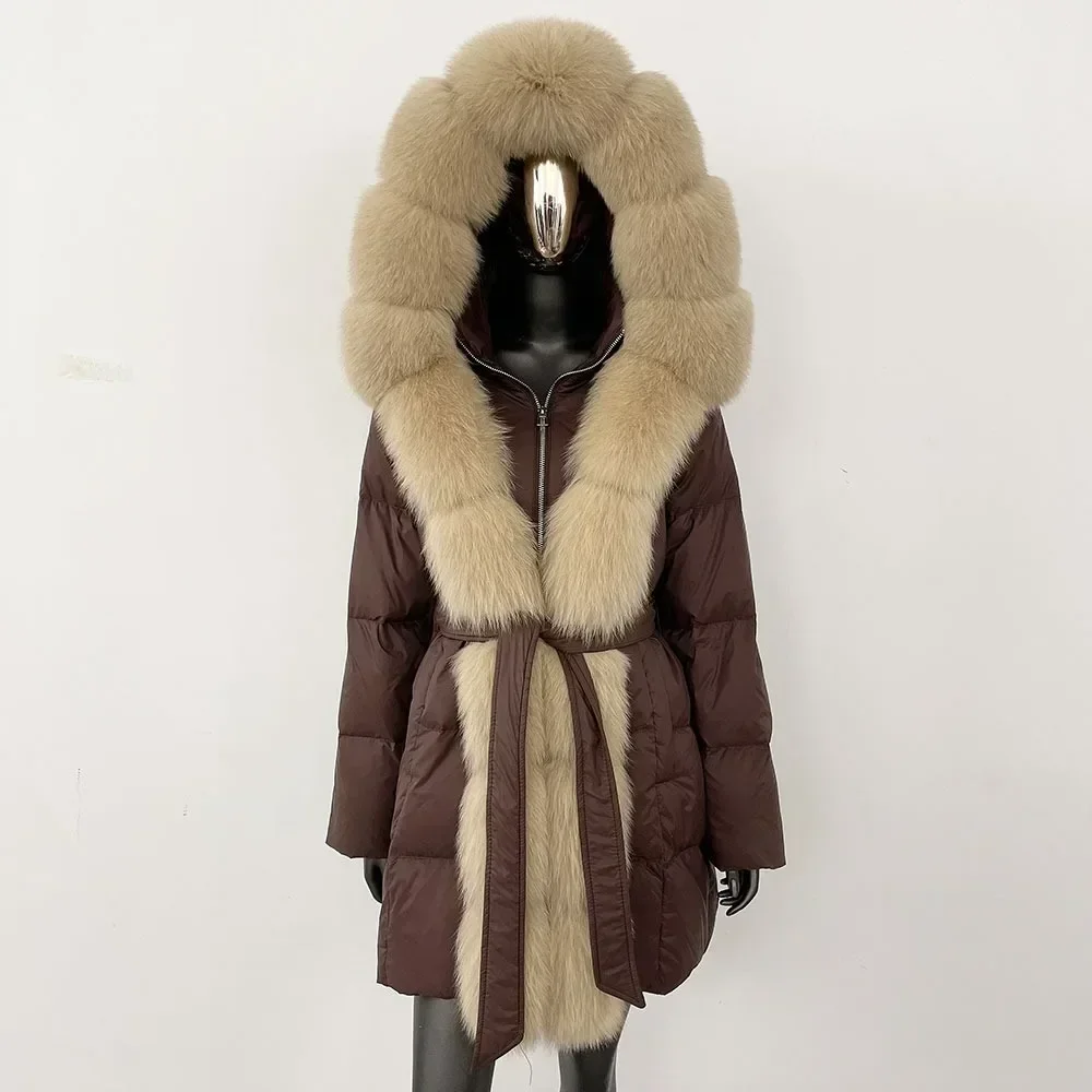 Women Casual Winter New Jacket Hooded Natural Real Fox Fur Outerwear Puffer Jacker Thick Warm Streetwear White Duck Down Coat