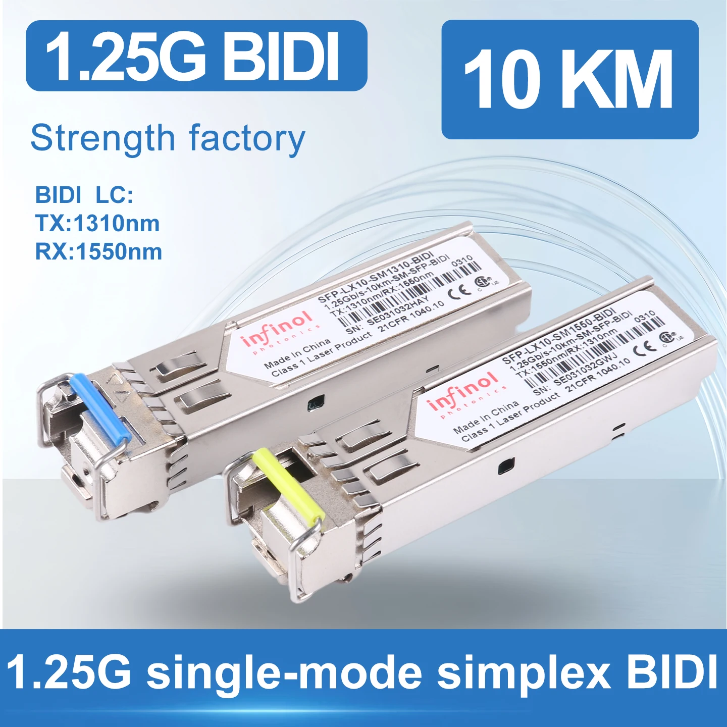 Gigabit SFP BIDI 1.25G 10km 1310nm/1550nm Single Fiber Simplex LC Optical Module DDM Compatible with Cisco/TP-Link/Huawei/UBNT