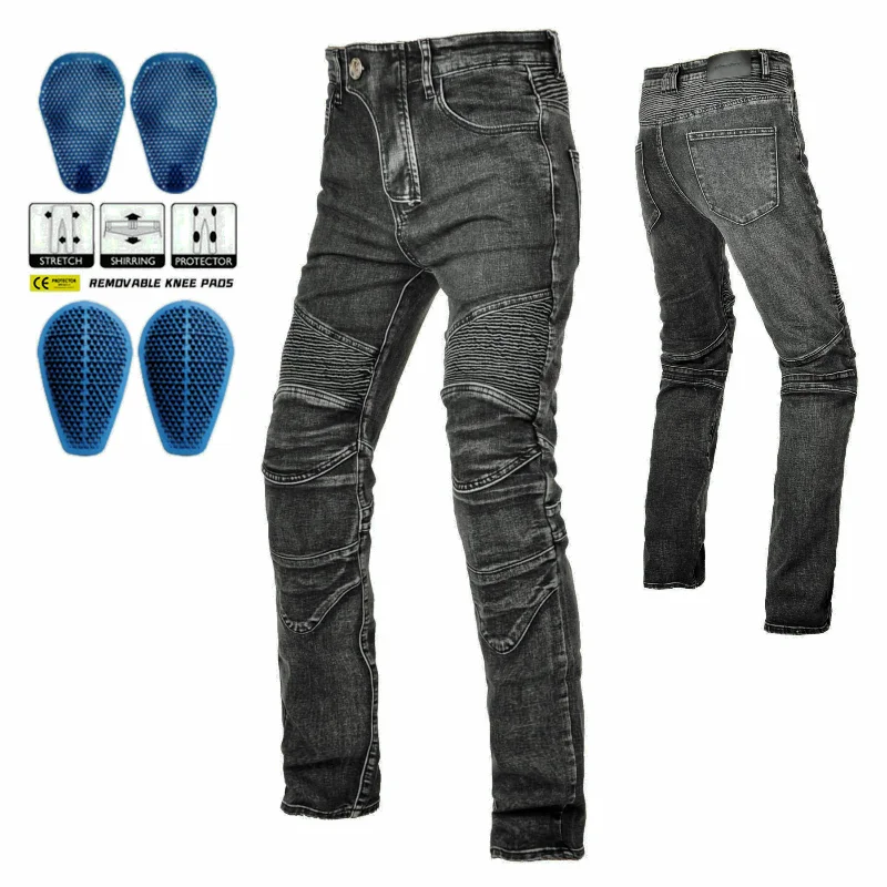 

VOLERO Men Motorcycle Riding Jeans CE Protective Anti-Fall Biker Pants Retro Distressed Straight Fit Stretch Off-Road Trousers