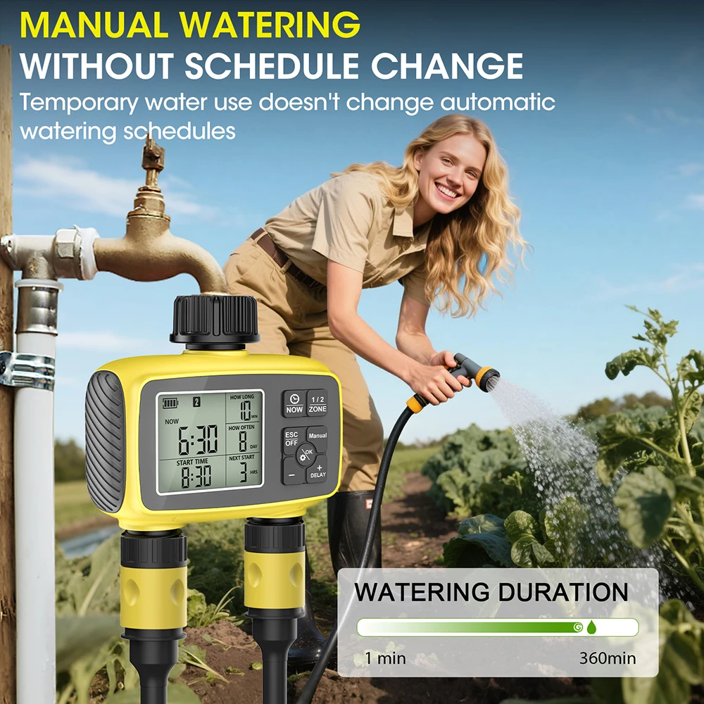 2 Outlets Digital Irrigation Timer Automatic Garden Flower Watering Timer Irrigation Control System Timed Sprinkler for Outdoor