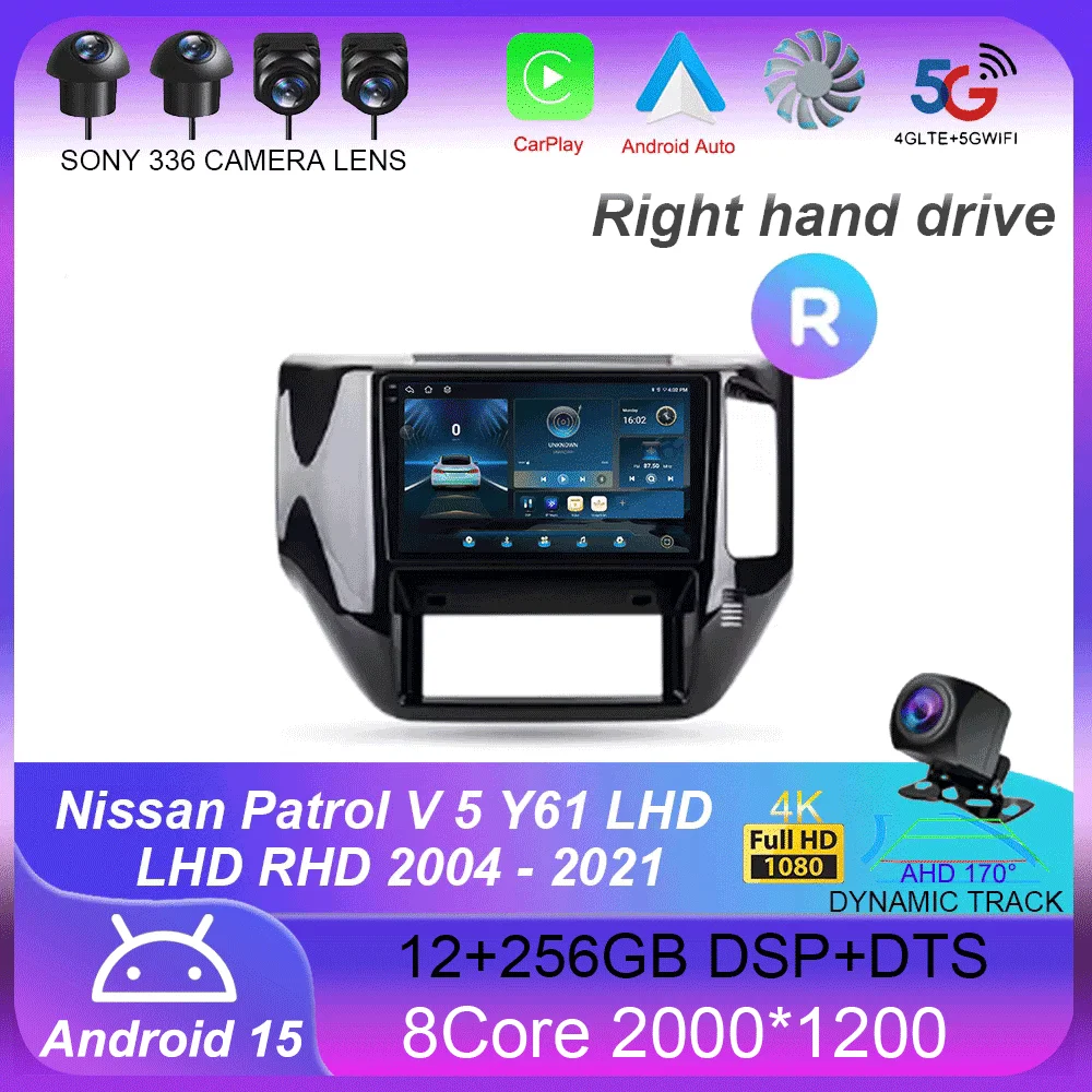 For Nissan Patrol V 5 Y61 LHD RHD 2004 - 2021 Carplay 4G+WIFI GPS Car Radio Navigation Multimedia Video Player Stereo Android15