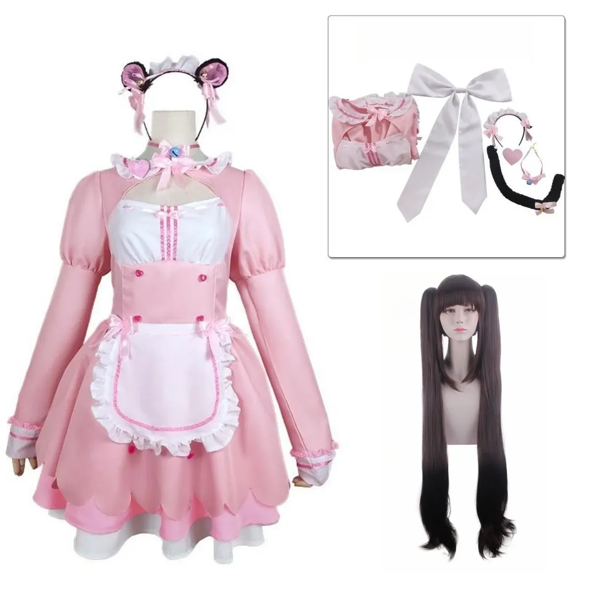 Anime Chocolate Cosplay Costume Maid Dress Lolita Dress Cute Neko Girls  Vanilla Cosplay Costume Halloween Convention Outfits