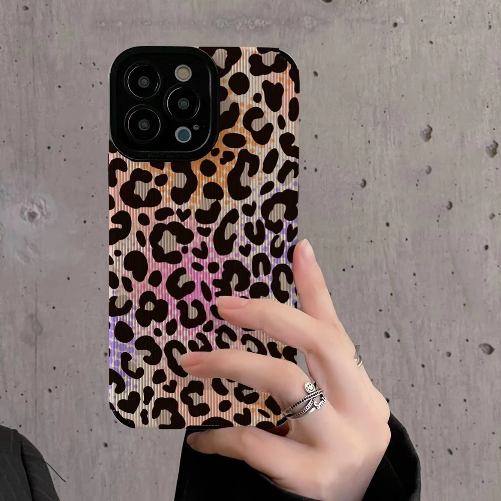 Colorful Leopard Print Phone Case For iPhone 14 13 12 11 Pro Max X Xs XR Max 7 8 Plus 14Plus Ins Style Soft Silicone Back Cover