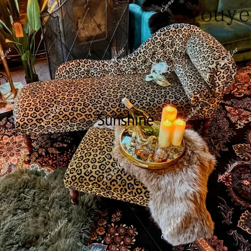 American leopard print fabric sofa princess chair single recliner wild retro style living room furniture French small apartmentT