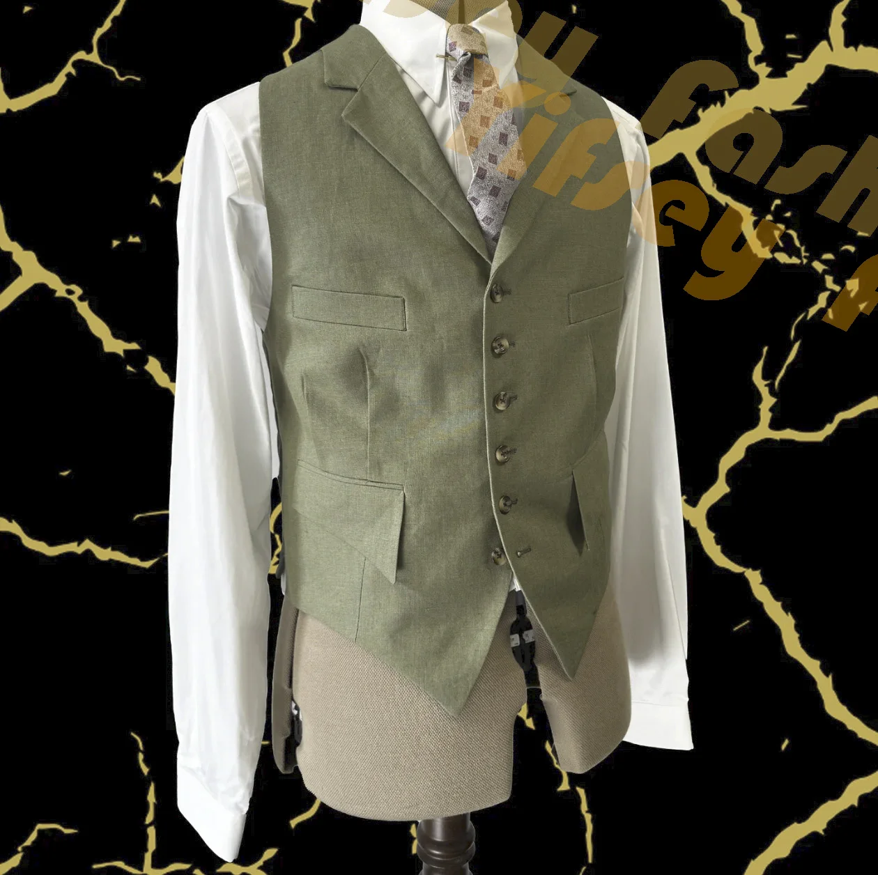 6 Buckles Slanted Pocket Green Men‘S Suit Vest Male Waistcoat Jacket Slim Fit Casual Formal Business Multiple Colors Custom Size