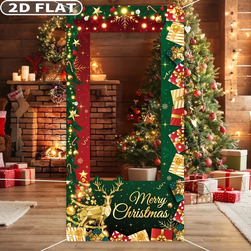 2D شقة 1 قطعة حفلة عيد الميلاد الأخضر كابينة تصوير الدعائم خلفية ، 90x180 سنتيمتر البوليستر هدية الكريسماس صندوق الأيائل تصميم خلفية #4