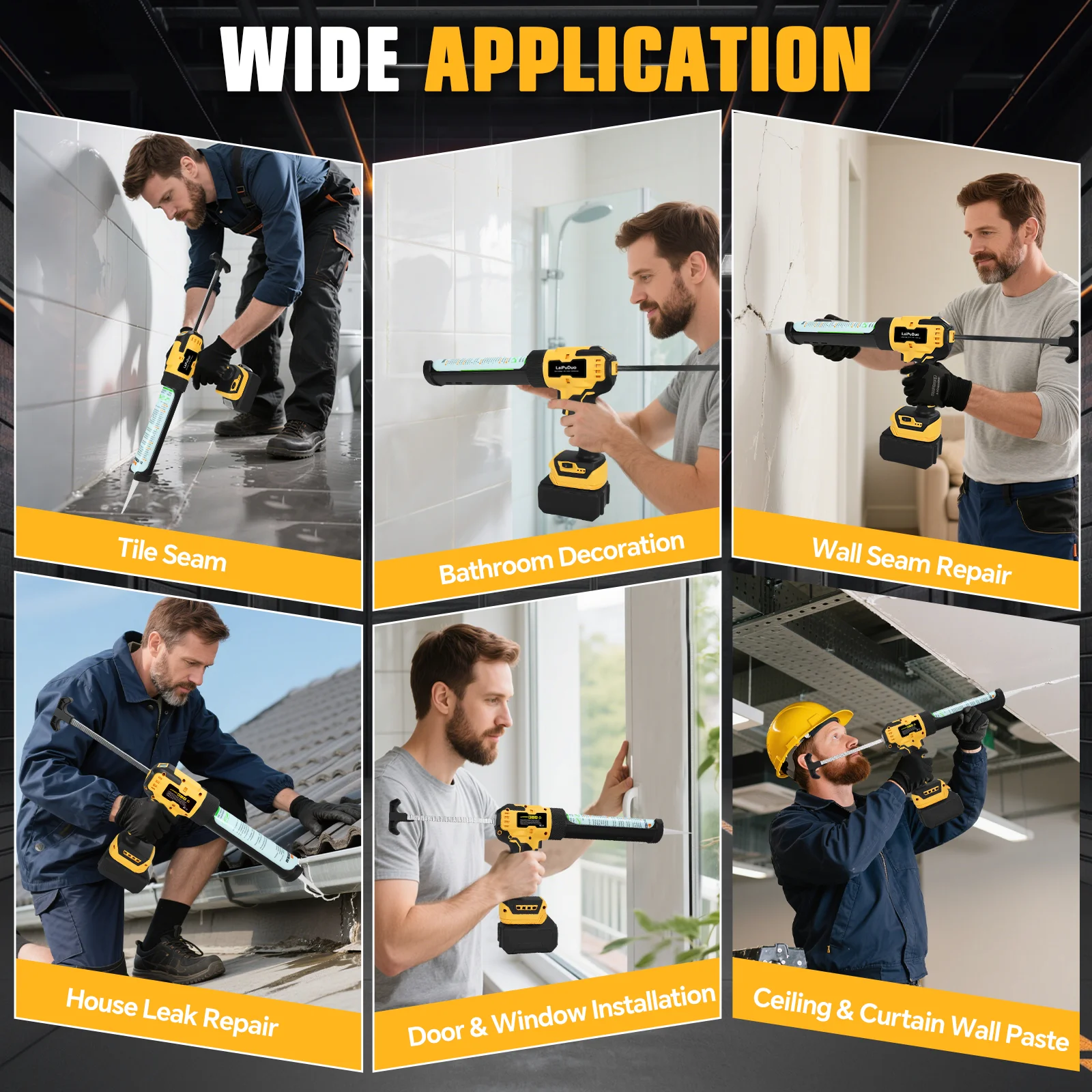 Wireless Caulking Gun Glass Glue Gun Digital Display 6 Speeds Electric Seal Sealant Tool Silicone Gun For Dewalt 20V Battery