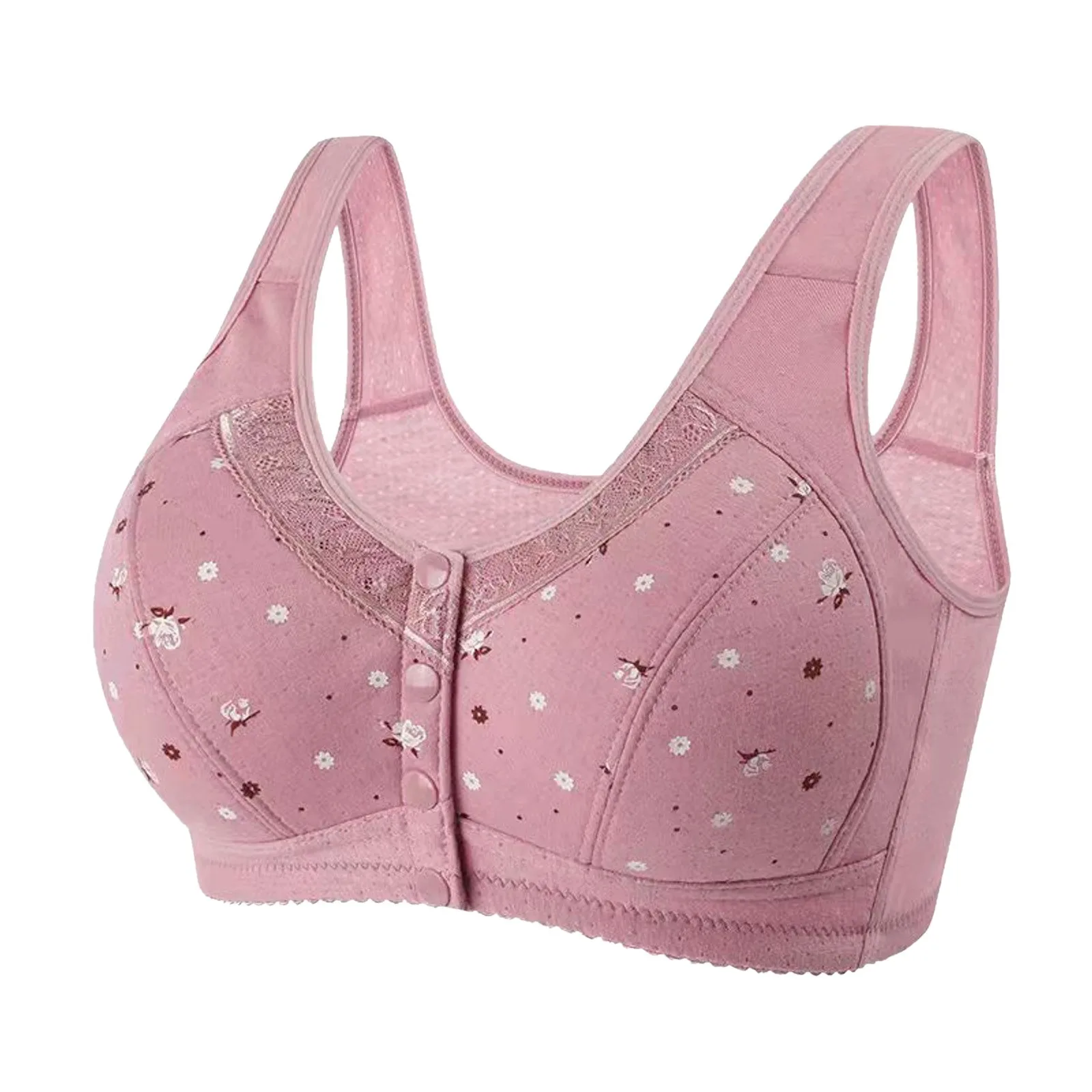 

Female Soft No Steel Ring Bralette Full Cup Front Button Lace Sexy Lingerie Anti-sagging Gathered Section Underwear Bra