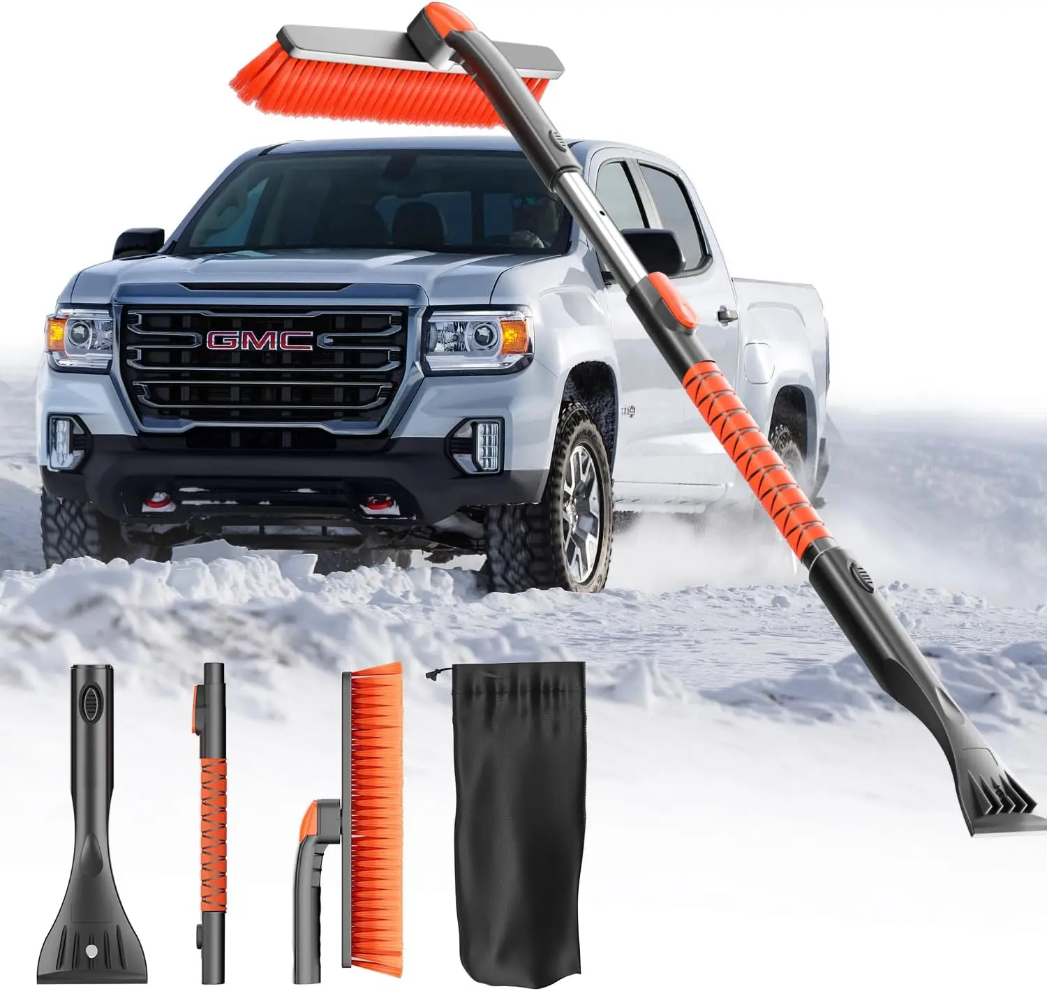 Upgraded Extendable Snow Brush with 360° Pivot Head - Military-Grade Ice Scraper for Car Windshield Cleaning