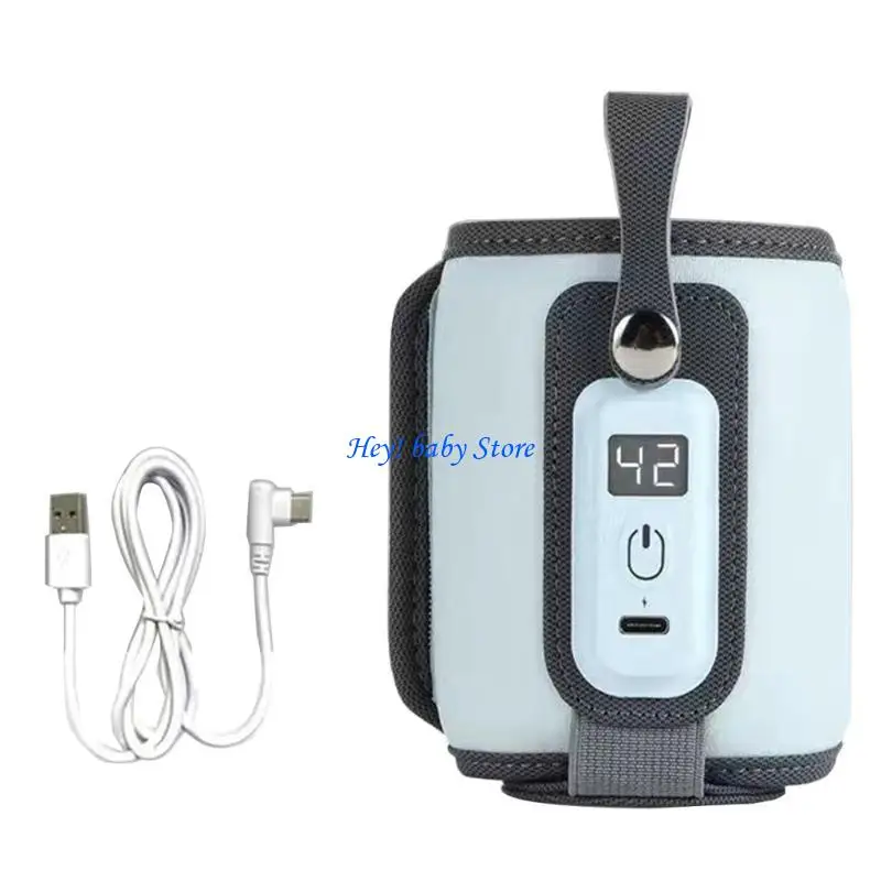 Q1FE USB Baby Bottle Warmer 5 Gears Temperature Adjustable Bottle Warmer Insulated Milk Bottle Bag Portable Breastmilk Warmer