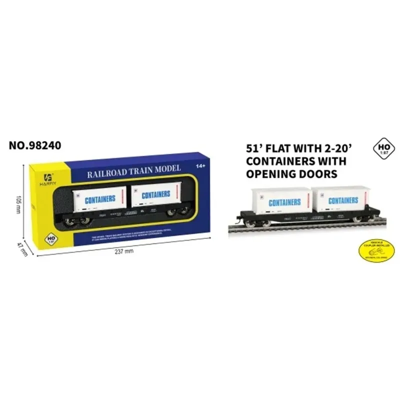 Ho Scale Plastic 1/87 HF 51-foot Container Transport Vehicle Metal Wheels Train Model Static Display Boy Souvenir Toy