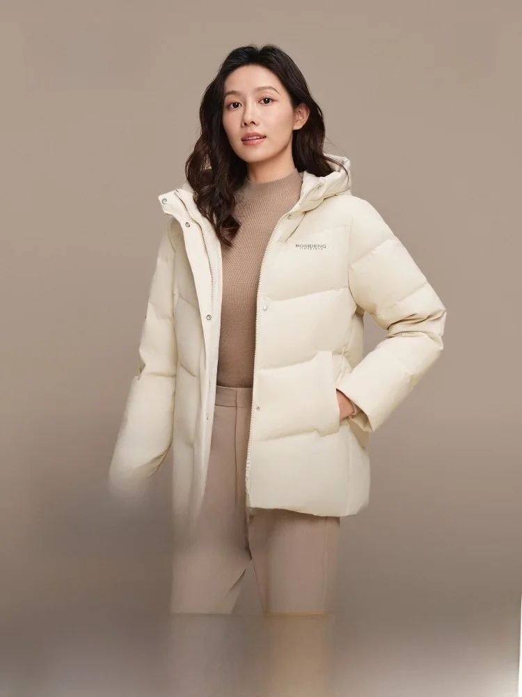 

Новая женская утепленная куртка Bosideng с капюшоном, 90% пух, теплая, модная, повседневная, с длинными рукавами, на молнии