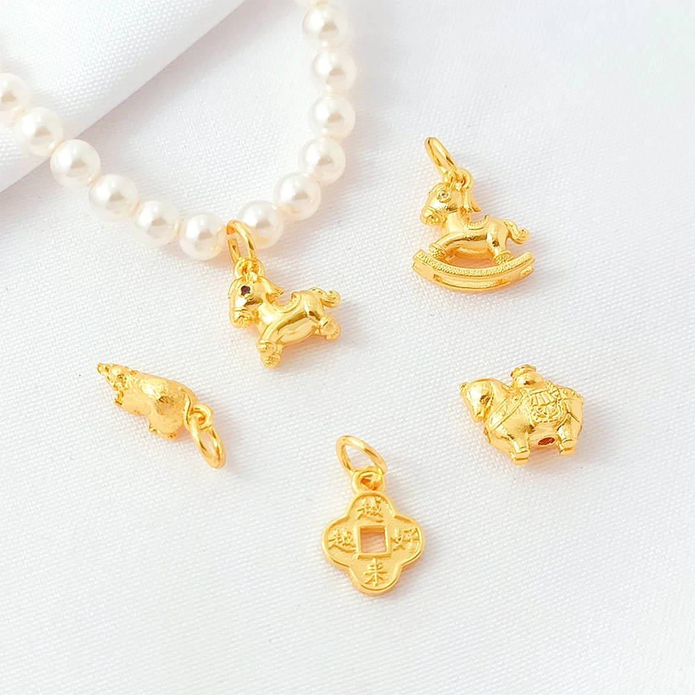 Brass Coated Gold Zircon Inlay Small Wooden Horse Pendant DIY Jewelry Making Necklace, Bracelet, Clothing Accessories Materials