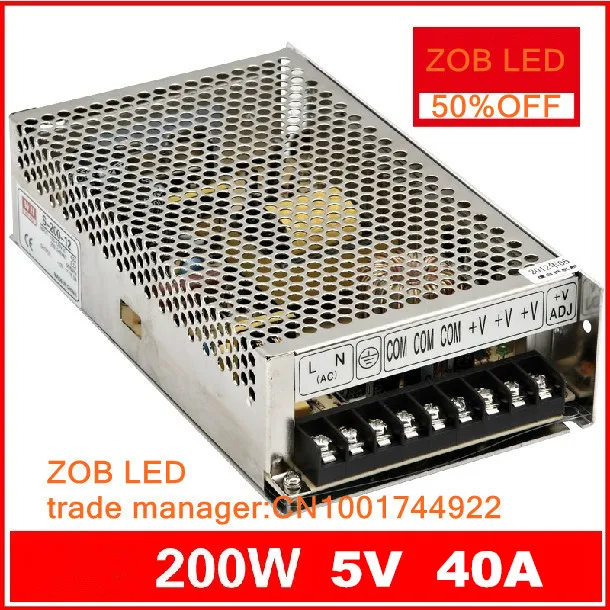 200W LED Switching Power Supply,85-265AC input,40A/5v ,For LED Strip light,ce rosh  power suply 5V Output 2pcs/lot