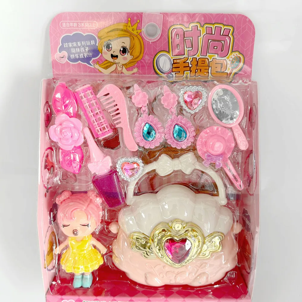 1 مجموعة الكرتون اللعب منزل محاكاة الفتاة طقم ماكياج مشط حقيبة ماكياج مرآة أحمر الشفاه البلاستيكية نموذج لعبة هدية للأطفال #3
